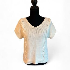 Vintage American Eagle Cream Knit Short Sleeve Sweater, Size Large